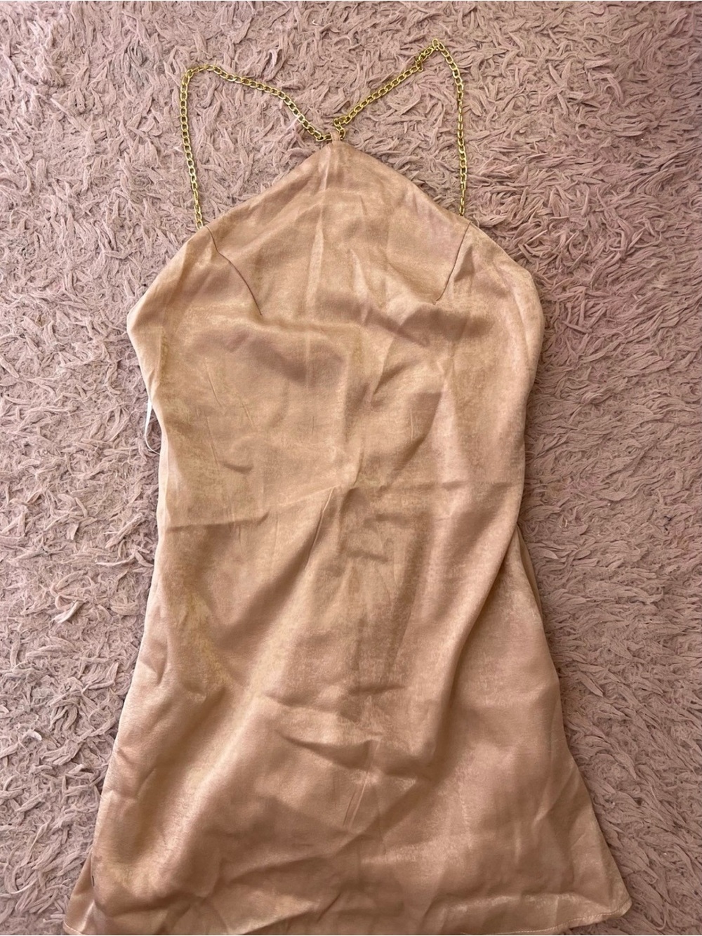 SHEIN Gold Satin Mini Dress with Chain Straps